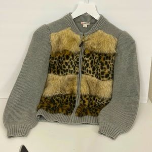 Girls  faux-fur zip-up sweater jacket. Brand new